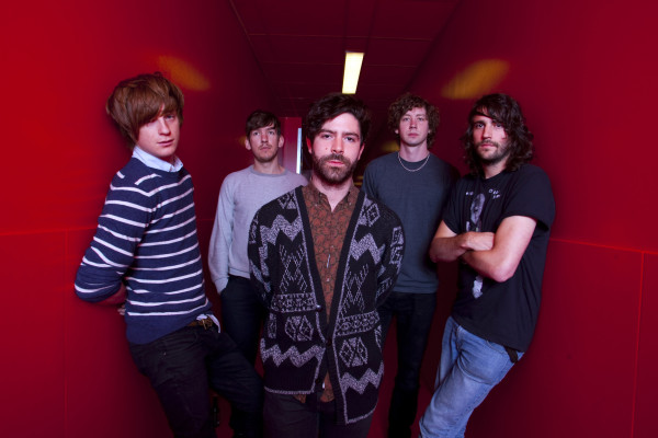 AMSTERDAM, NETHERLANDS - JUNE 1: Jack Bevan, Edwin Congreave, Yannis Philippakis, Walter Gervers and Jimmy Smith of Foals pose for a group portrait on 1st June 2010 in Amsterdam, Netherlands. (Photo by Paul Bergen/Redferns)